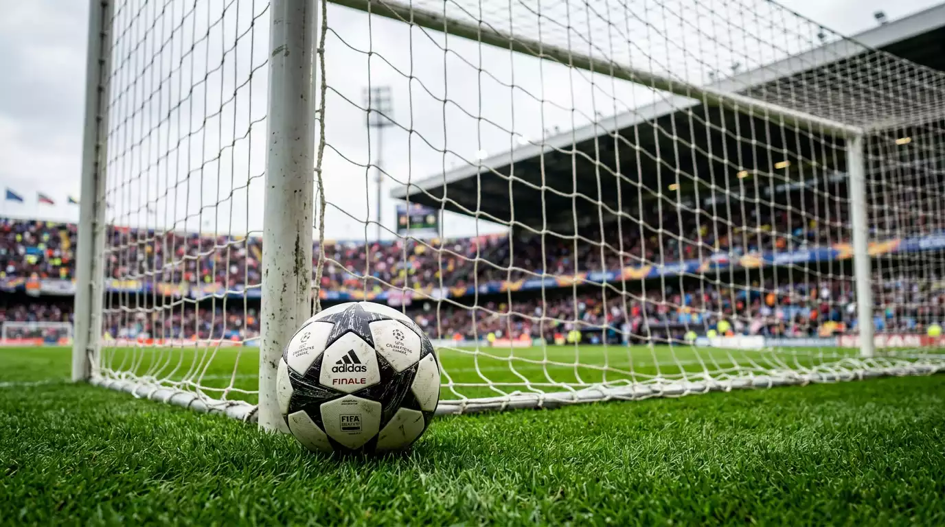 Fodbold pa groent graes foran et maal med 1X2 resultatmarked-tema