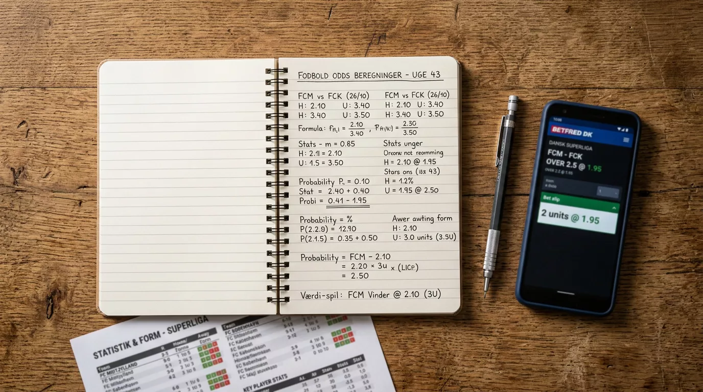 Fodbold odds-beregning med decimalodds og implied probability på en skærm