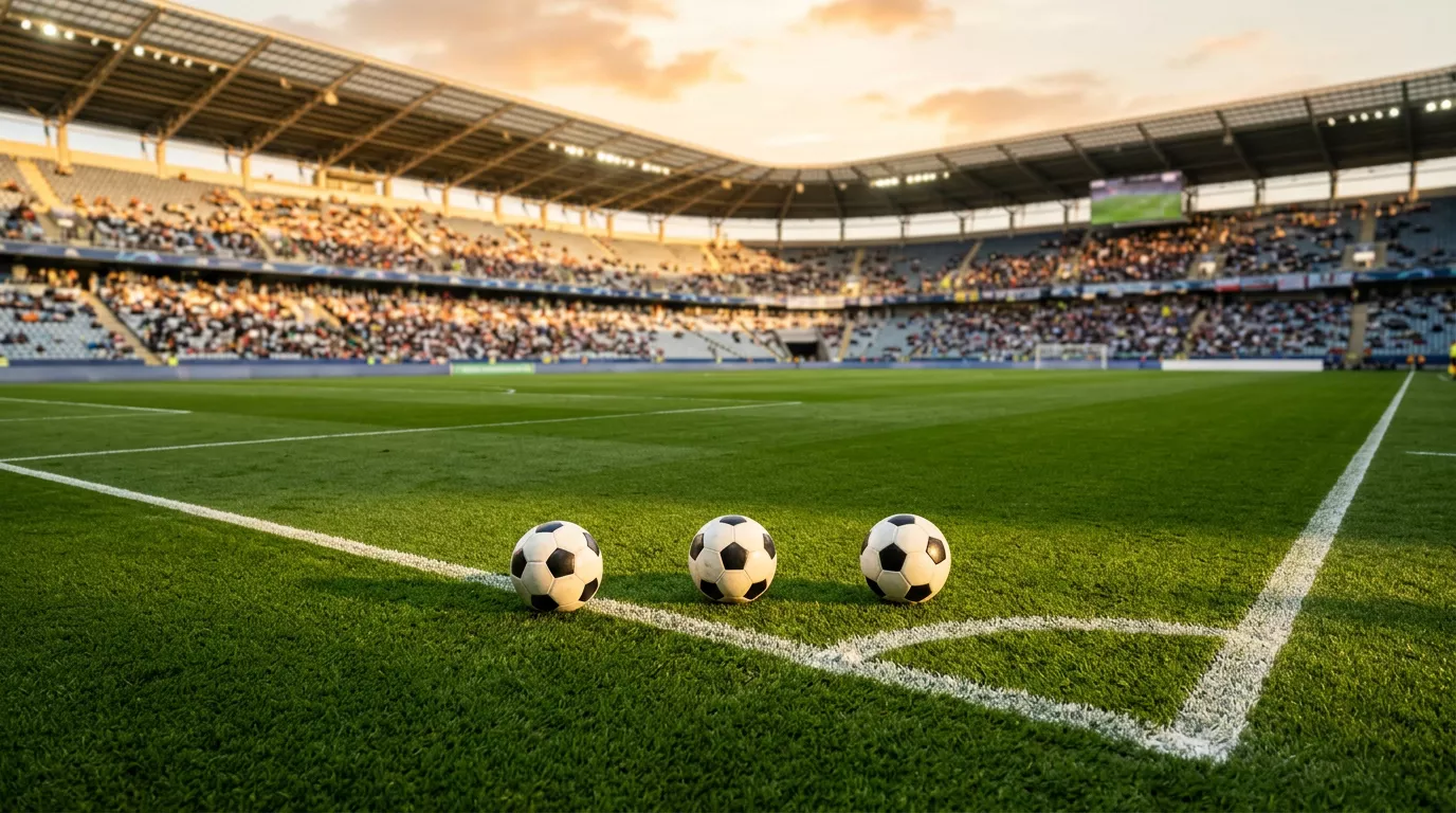 Flere fodbolde pa en groenbane med kombivæddemål-tema