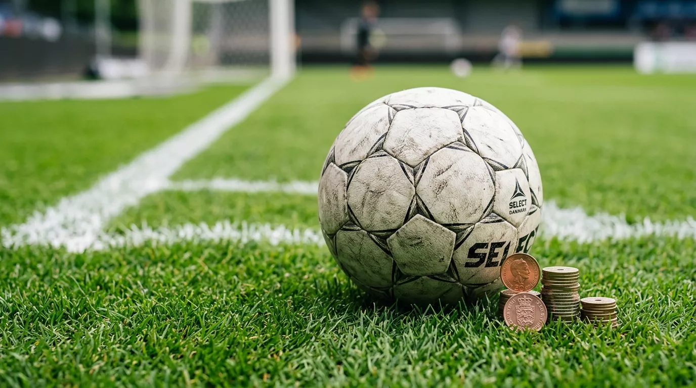 Fodbold pa groent graes med danske kroner og skattefri gevinst-tema